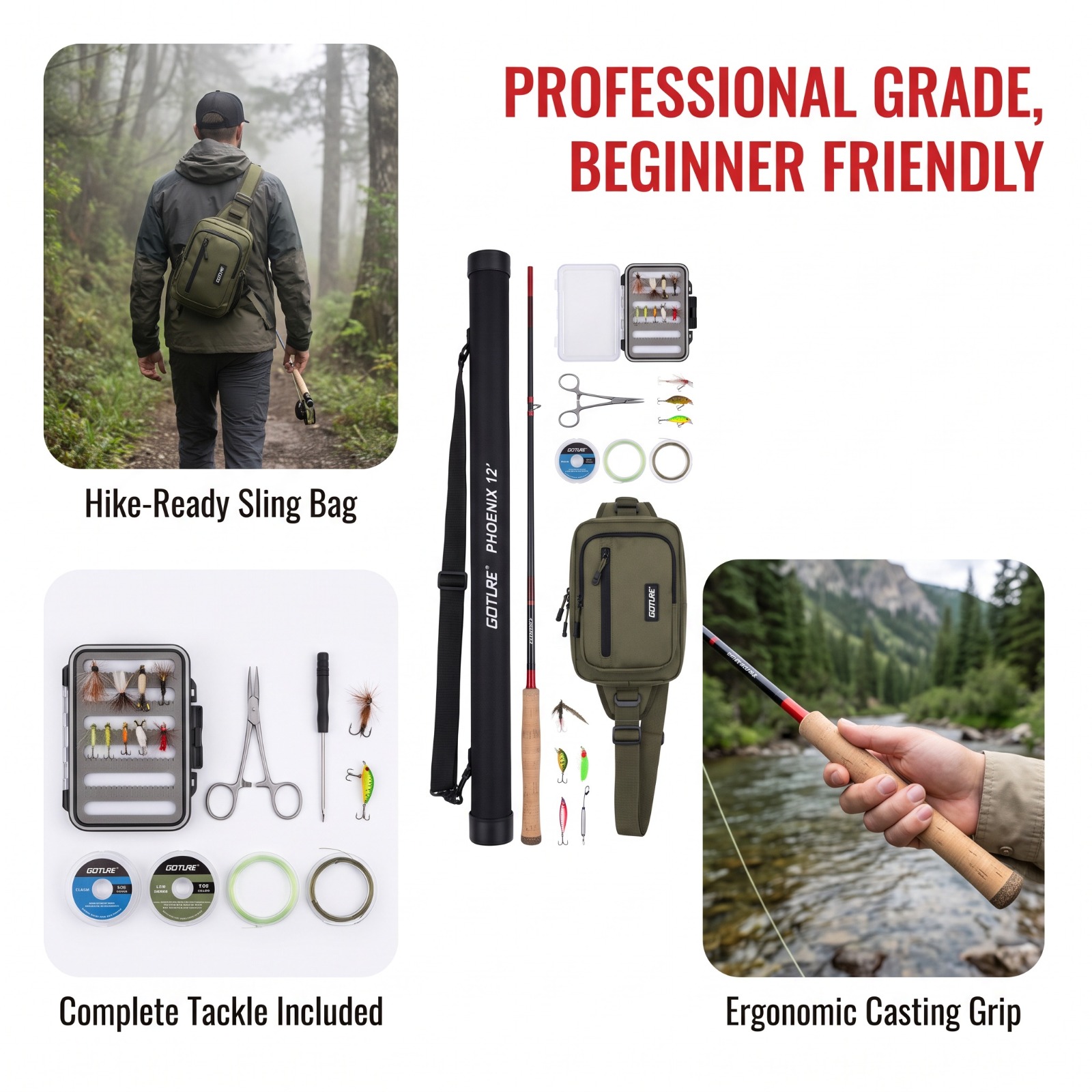 Fishing Rod Fly - Goture Set Canna da Pesca a